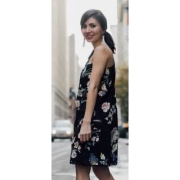 Anthropologie Maeve Ashbury Black Floral Studded One Shoulder Shift Dress Size 2 - Picture 5 of 16